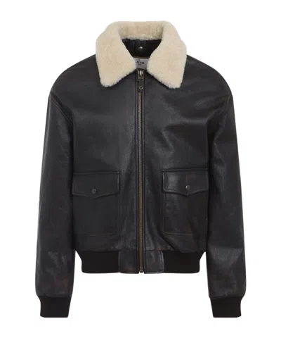 Celine Aviator Jacket With Ribbed Cuffs And Hem In Black