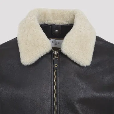 Celine Aviator Jacket With Ribbed Cuffs And Hem In Black