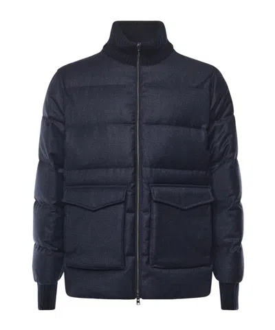 Herno Wool And Cashmere Blend Bomber Jacket In Blue