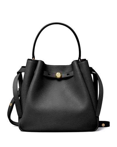 Tory Burch Romy Pebbled Small Bucket Bag Black In Black