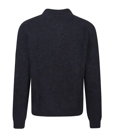 Sunflower Long Sleeved Knitted Polo Shirt In Blue