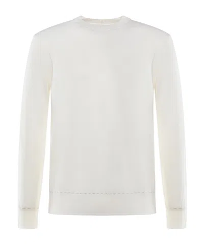 Eleventy Ribbed Round-neck Sweater In White