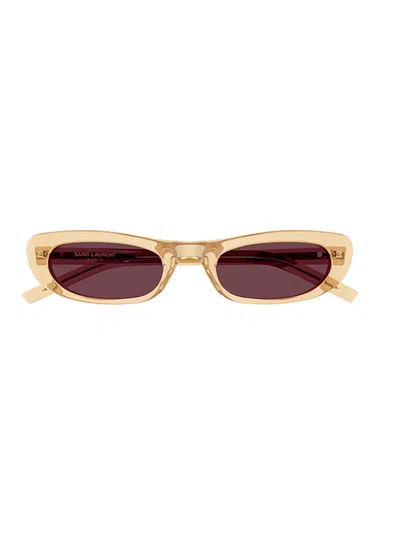 Saint Laurent Sl 557 Shade Linea Sl Logo 007 Yellow Violet Sunglasses In Brown