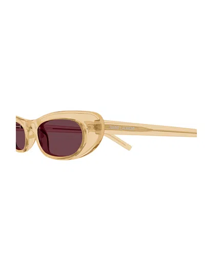 Saint Laurent Sl 557 Shade Linea Sl Logo 007 Yellow Violet Sunglasses In Brown