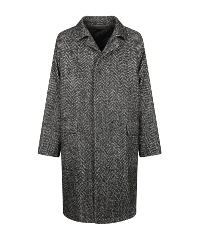 Tagliatore Long-sleeved Twill Coat In Gray