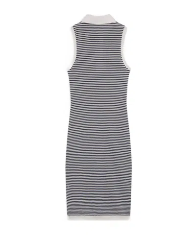Frame The Bold Stripe Knit Polo Midi Dress In Gray