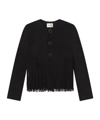 Frame Double-layered Fringed Leather Jacket In Black