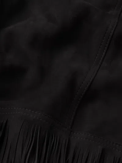 Frame Double-layered Fringed Leather Jacket In Black