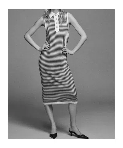 Frame The Bold Stripe Knit Polo Midi Dress In Gray