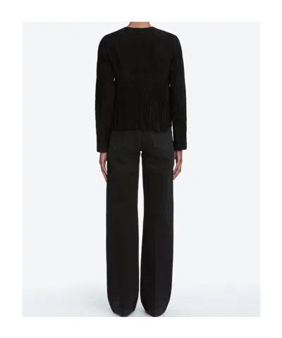 Frame Double-layered Fringed Leather Jacket In Black