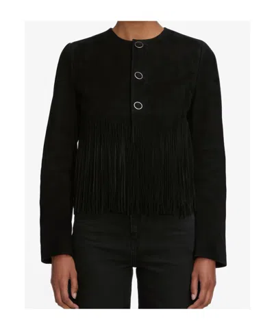 Frame Double-layered Fringed Leather Jacket In Black
