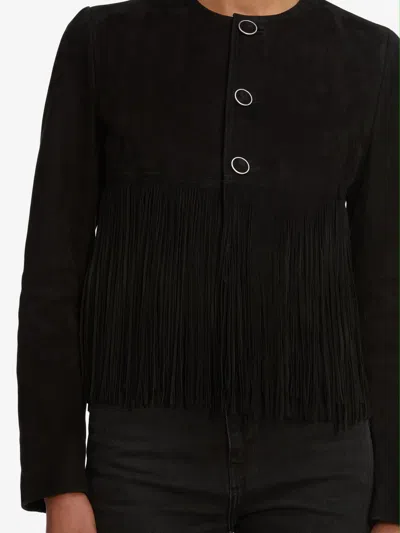 Frame Double-layered Fringed Leather Jacket In Black