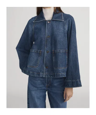 Frame Button-front Denim Jacket In Blue