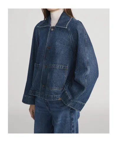 Frame Button-front Denim Jacket In Blue