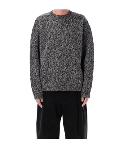Studio Nicholson Textured Multicolour Sweater With Dynamic Pattern In Black