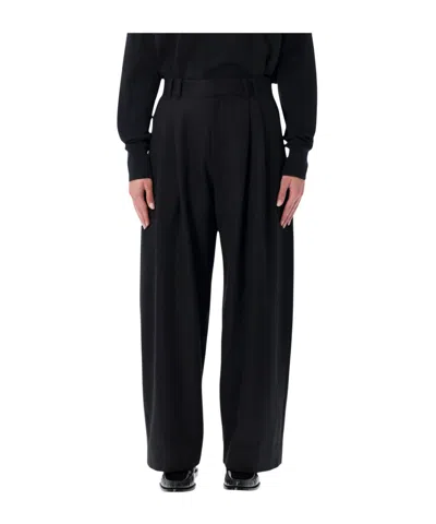 Studio Nicholson Wide Leg Pleated Trousers Pockets In Black