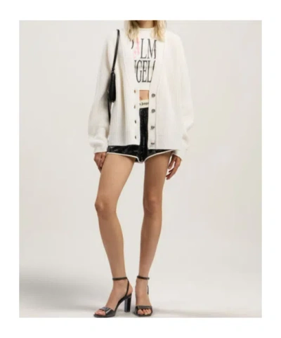 Palm Angels Long Sleeve V Neck Ribbed Knit Cardigan In White
