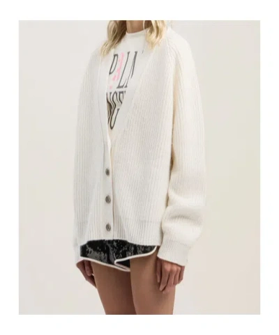 Palm Angels Long Sleeve V Neck Ribbed Knit Cardigan In White