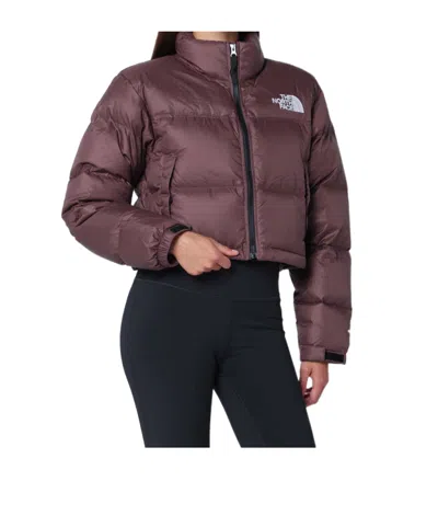 The North Face Nuptse Crop Jacket In Purple
