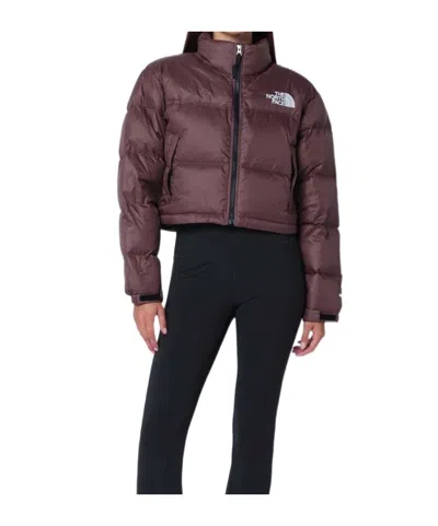 The North Face Nuptse Crop Jacket In Purple