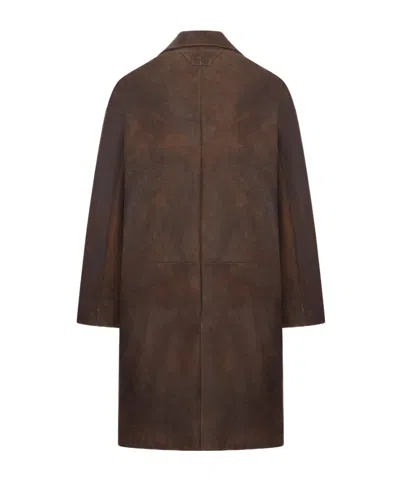 Salvatore Santoro Structured Sheepskin Leather Coat In Brown