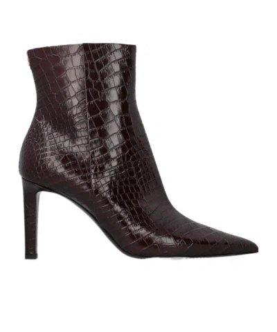 Jimmy Choo Croc-embossed Leather Ankle Boots With Pointed Toe In Brown