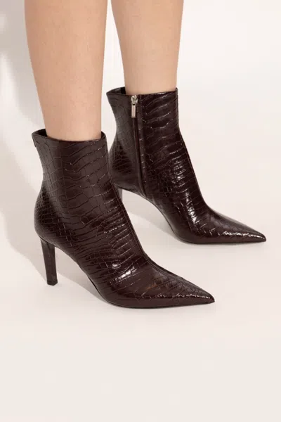 Jimmy Choo Croc-embossed Leather Ankle Boots With Pointed Toe In Brown