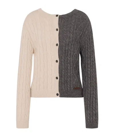 Moschino Cable Knit Color Block Long Sleeve Sweater In Gray