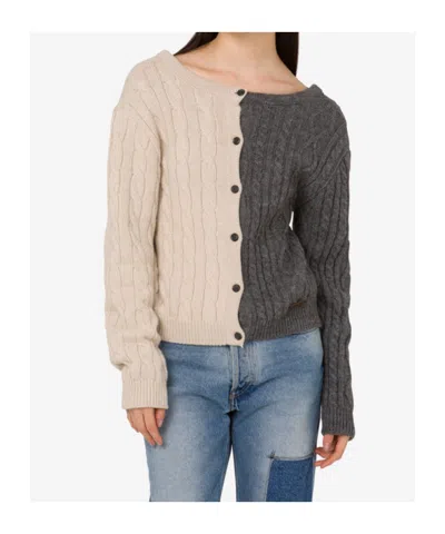 Moschino Cable Knit Color Block Long Sleeve Sweater In Gray