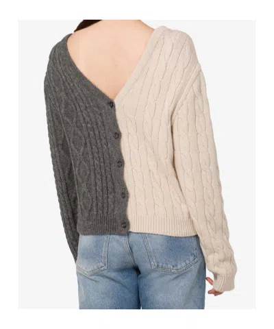 Moschino Cable Knit Color Block Long Sleeve Sweater In Gray