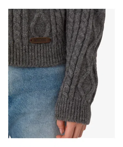 Moschino Cable Knit Color Block Long Sleeve Sweater In Gray