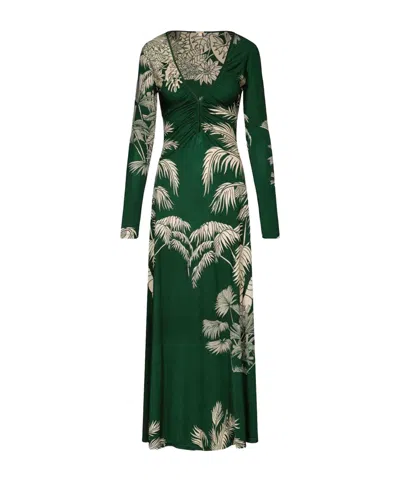 Johanna Ortiz Alma Bordara Gathered Printed Jersey Maxi Dress In Green