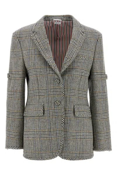 Thom Browne Prince Of Wales Blazer In Gray