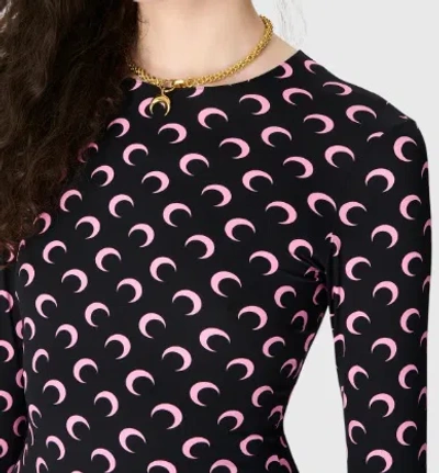Marine Serre Moon Printed Jersey Long Sleeve Crewneck Top In Black