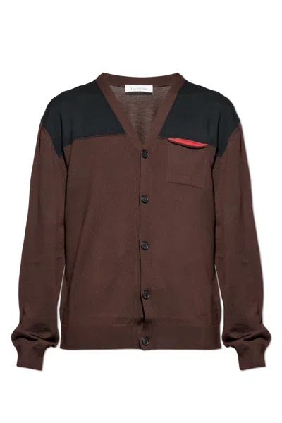 Lanvin Colourblock Chest-pocket Cardigan In Brown