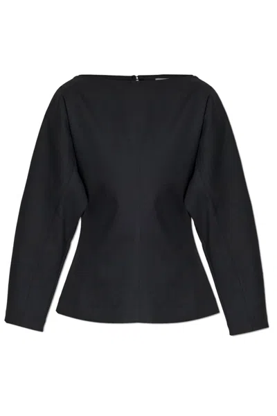 Studio Nicholson Long Sleeve Top Boat Neck Detail In Black