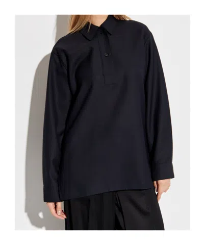 Studio Nicholson Pinole Wool Polo Top In Black