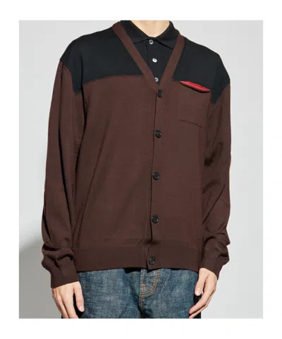 Lanvin Colourblock Chest-pocket Cardigan In Brown