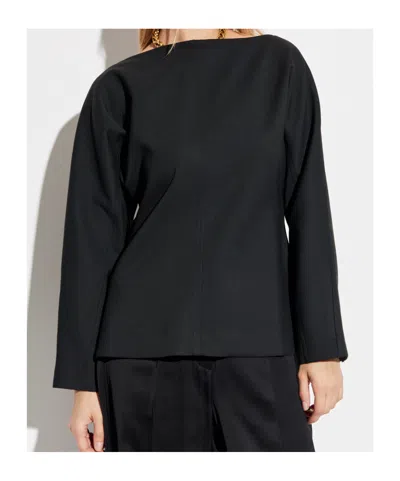 Studio Nicholson Long Sleeve Top Boat Neck Detail In Black