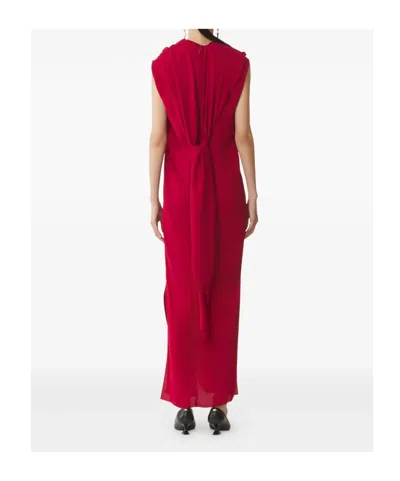 Lanvin Long Draped Dress In Red