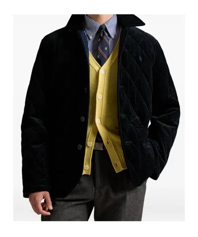 Polo Ralph Lauren Blue Jacket With Classic Collar And Pony Embroidery On The Front In Quilted Corduroy Man In Black
