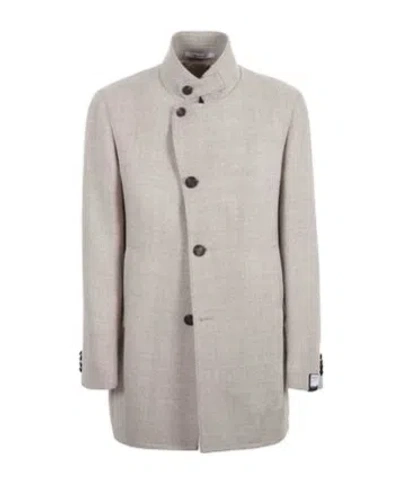 Tagliatore Stand Collar Coat In Neutral