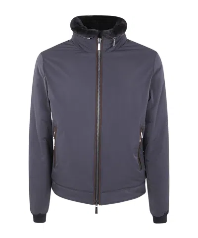 Moorer High Collar Long Sleeve Jacket In Blue