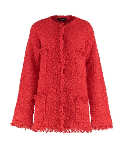 Fabiana Filippi Boucle Knit Jacket Fringe Pockets Texture In Red