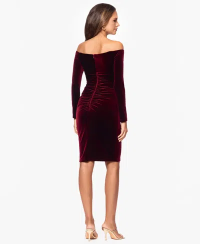 Xscape Petite Off-the-shoulder Sheath Dress In Burgundy