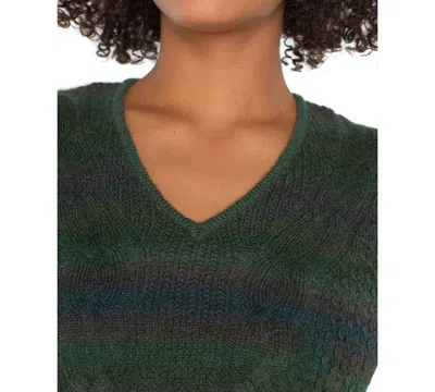 Liverpool Los Angeles V Neck Cable Knit Sweater In Green