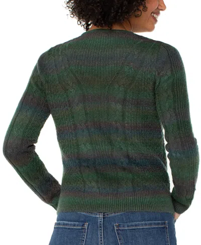 Liverpool Los Angeles V Neck Cable Knit Sweater In Green