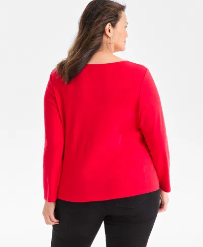 Style & Co Plus Size Scoop-neck Long-sleeve Top, Exclusively For Macy's In Red