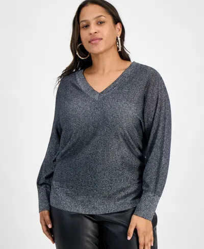 Inc International Concepts Plus Size V-neck Dolman-sleeve Sweater, Macy's Exclusive In Gray
