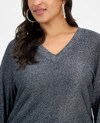 Inc International Concepts Plus Size V-neck Dolman-sleeve Sweater, Macy's Exclusive In Gray